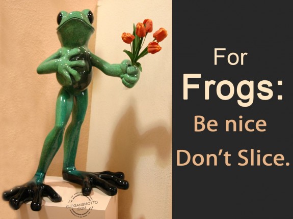 For frogs Be nice Don’t Slice.