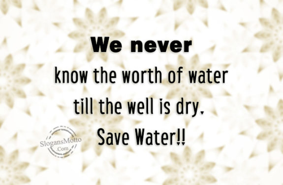 We never know the worth of water till the well is dry. Save Water!!